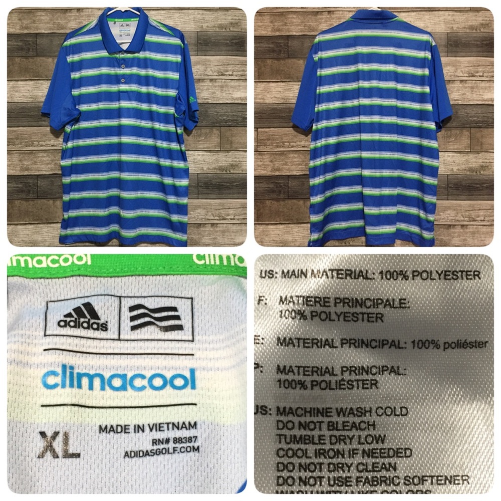 Adidas Climacool Polo Shirt Striped Golf Men’s XL Blue Green Breathable.